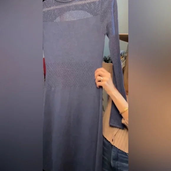 NWT $385 Misa Los Angeles NAVY Long Sleeve Dress with mesh size Small